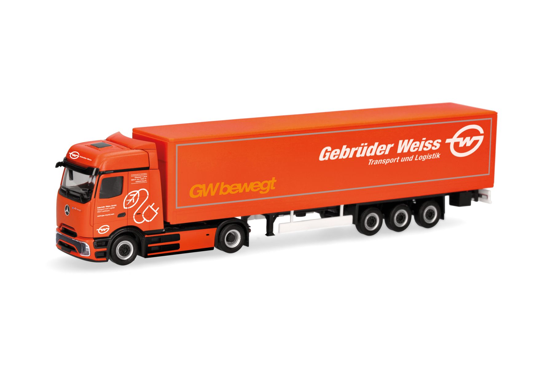 Herpa 320177 - MB eActros 600 ProCabin Bigspace Planen-Sattelzug "Gebrüder Weiss" (Österreich)