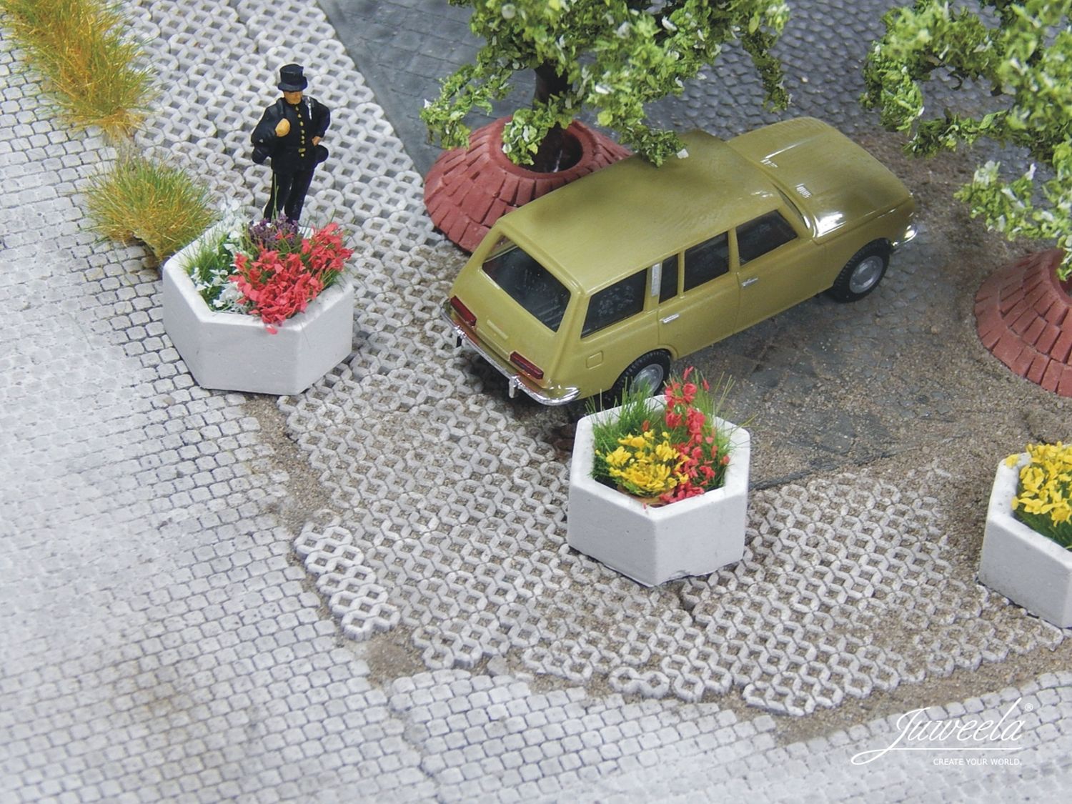 Juweela 28254 - Pflanzkübel Beton, 6-eckig, 5 Stück, 1:87, H0 Juweela 28254 - Pflanzkübel Beton, 6-eckig, 5 Stück, 1:87, H0