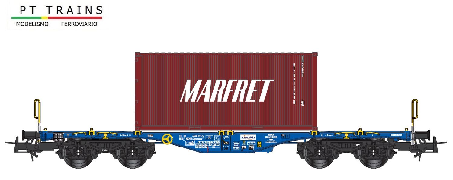 PT-Trains 100263 - Containertragwagen Sgmmnss mit Container 'MARFRET', Modalis, Ep.VI