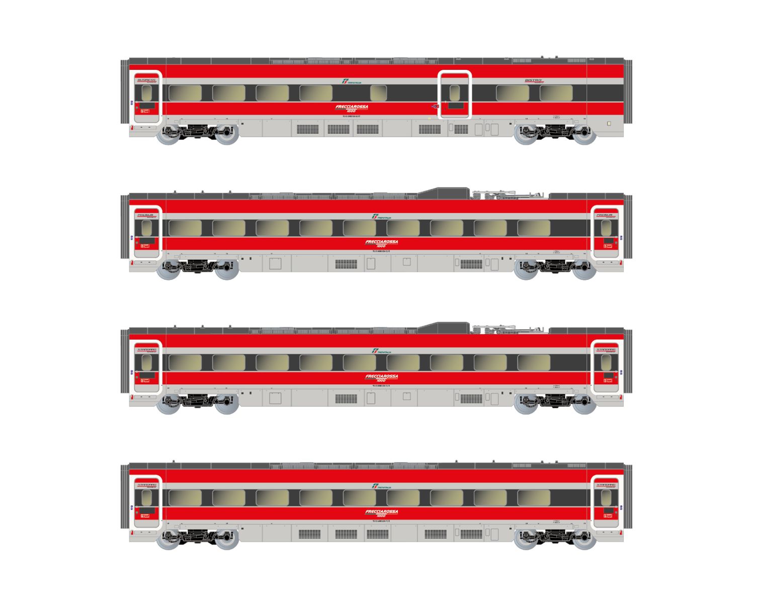 Arnold HN3512 - 4er Set Zwischenwagen, 4-tlg., Frecciarossa ETR 1000, FS-Trenitalia, Ep.VI