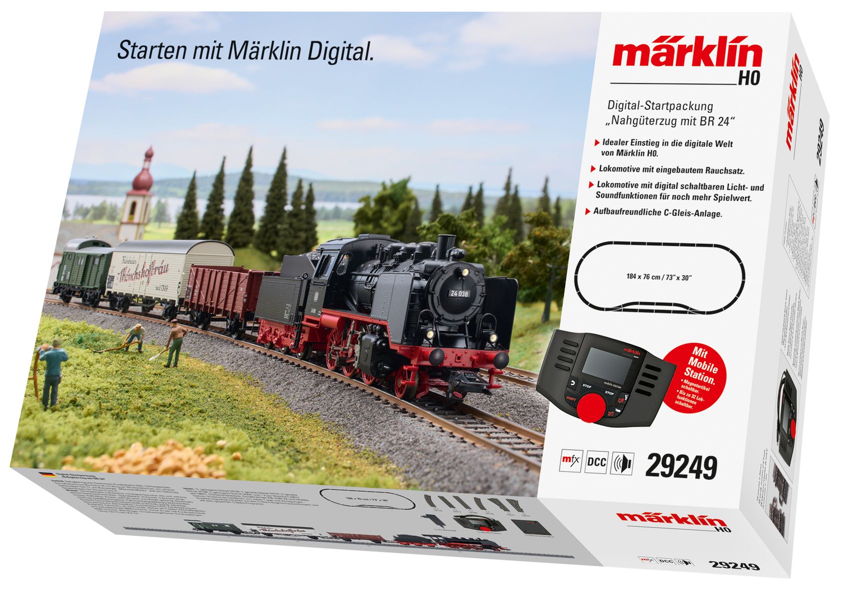 Märklin 29249 - Digitales Startset mit BR 24 und Güterzug, DB, Ep.III, MFX-Sound, Mobil Station