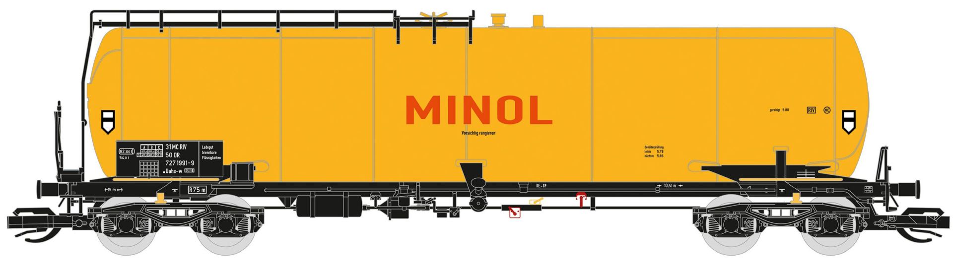 Saxonia 120217 - Kesselwagen Uahs, 8106, DR, Ep.IV, gelb 'MINOL'