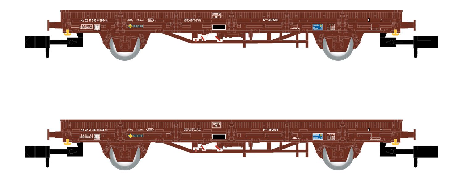 Arnold HN6581 - 2er Set Flachwagen Ks, RENFE, Ep.IV 'Tabacalera'