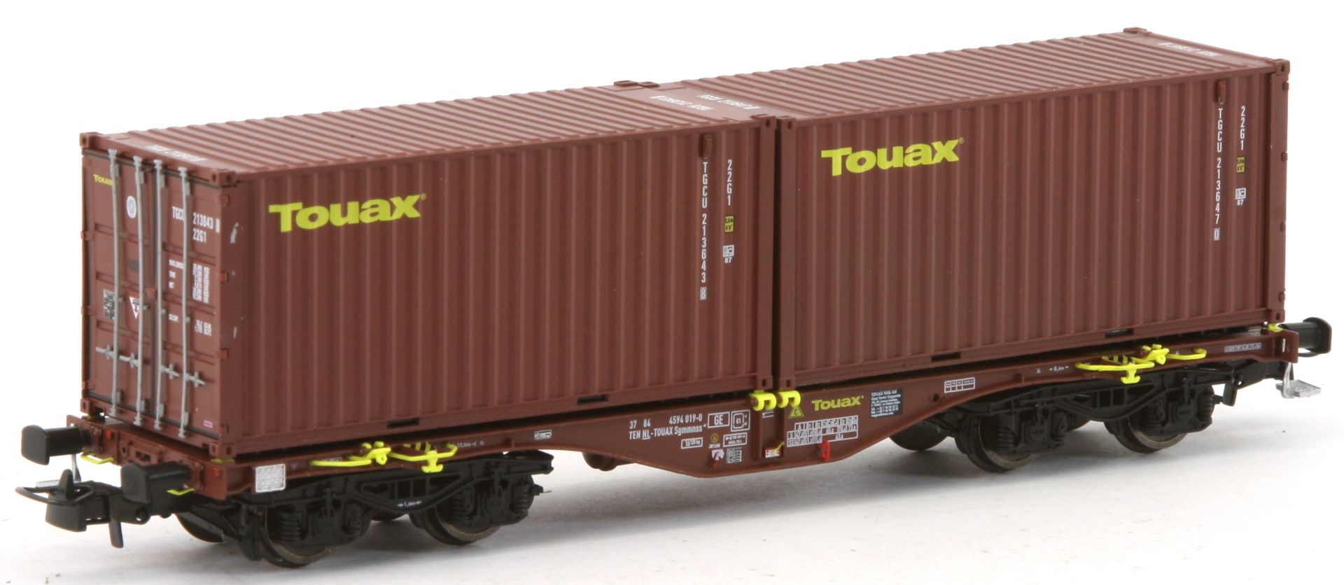 PT-Trains 100202 - Containertragwagen Sgmmnss mit Containern, Touax, Ep.VI