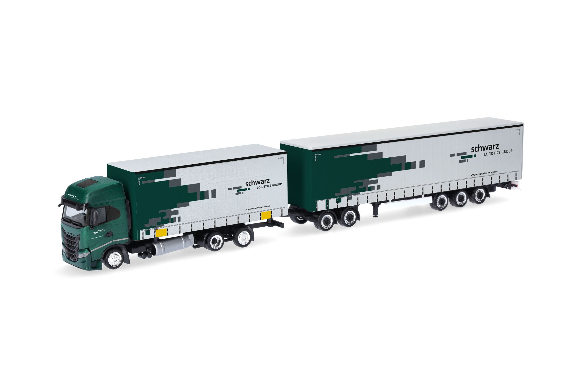 Herpa 319607 - Iveco S-Way Gardinenplanen-Hängerzug (Lang-LKW) "Spedition Schwarz"