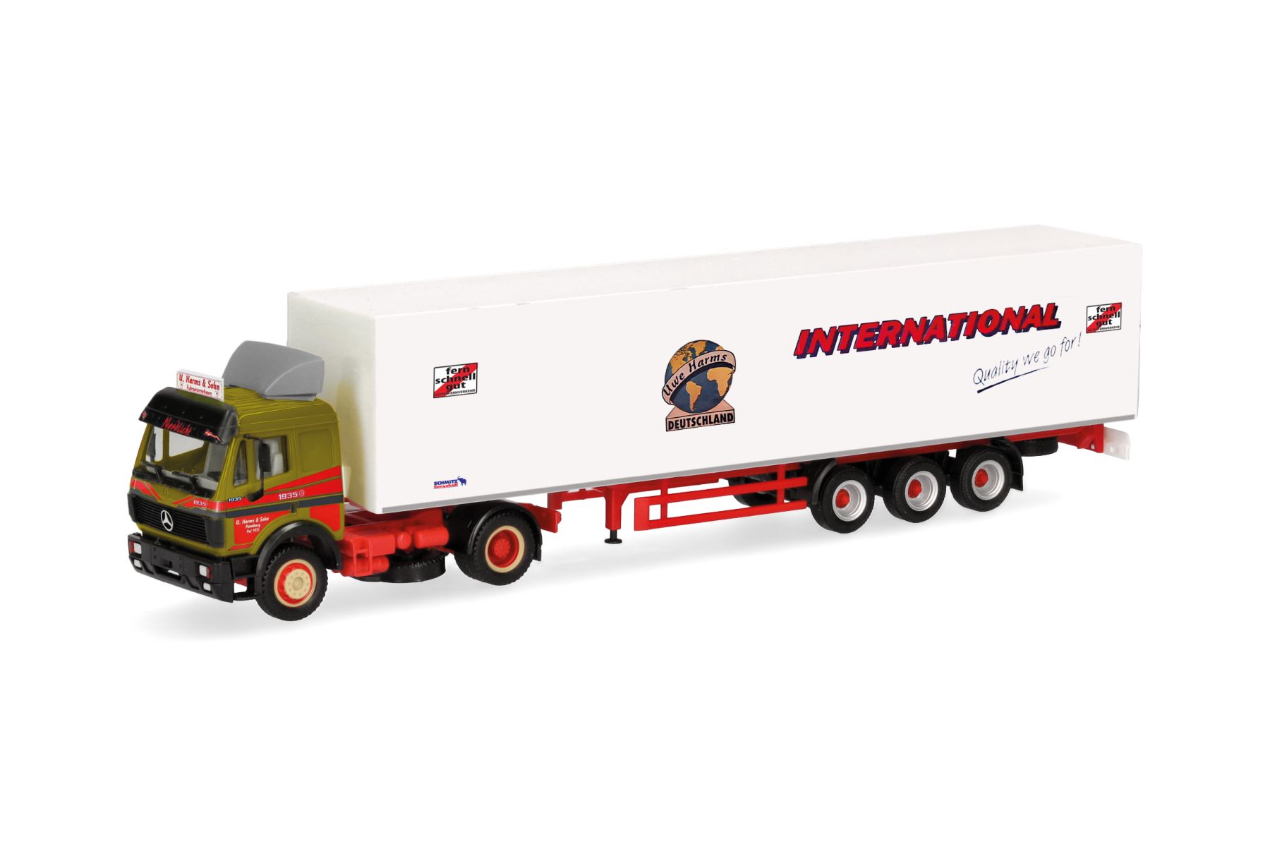 Herpa 320450 - Mercedes-Benz SK '88 Koffer-Sattelzug "Uwe Harms International"