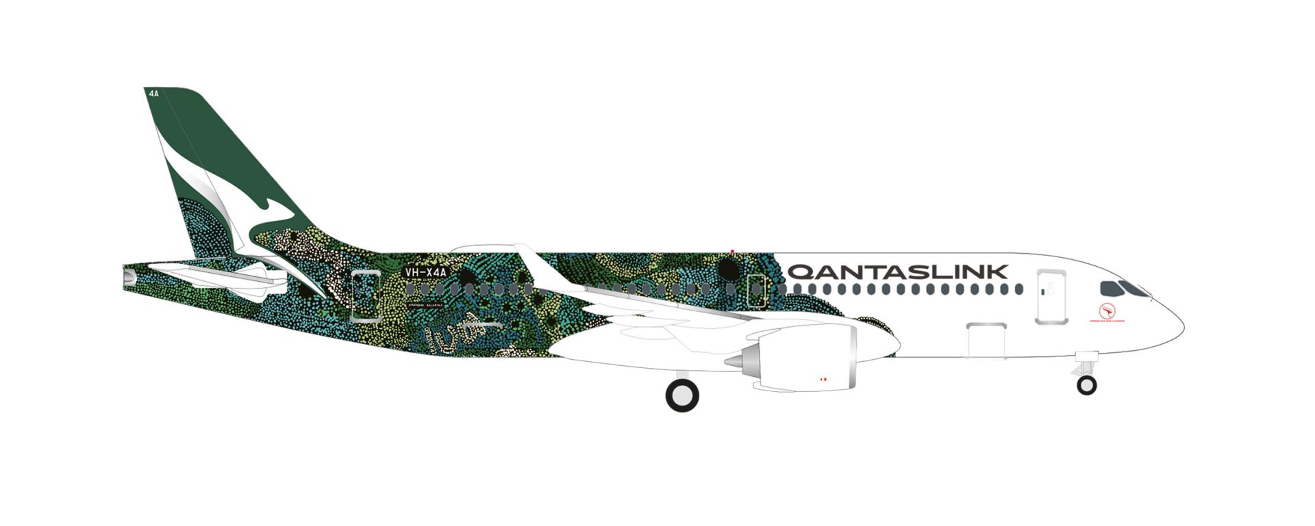 Herpa 538114 - QantasLink Airbus A220-300 - Flying Art Series - VH-X4A "Minyma Kutjara Tjukurpa"