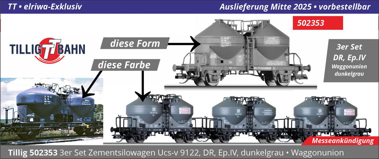 Tillig 502353 - 3er Set Zementsilowagen Ucs-v 9122 dunkelgrau, DR, Ep.IV