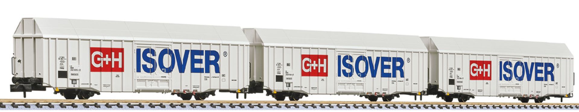 Liliput 260159 - 3er Set Großraum-Güterwagen Hbbks, DBAG, Ep.V 'G+H ISOVER'