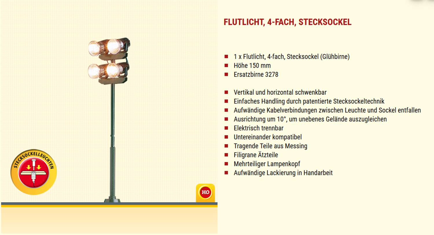Brawa 84152 - Flutlichtmast 4-fach mit Stecksockel und LED, H= 150mm