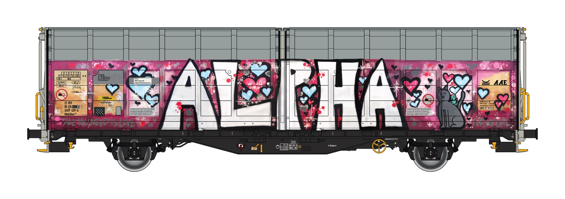 Albert Modell 245056 - Schiebewandwagen Hbbillns, CH-SBB, Ep.VI, Graffiti