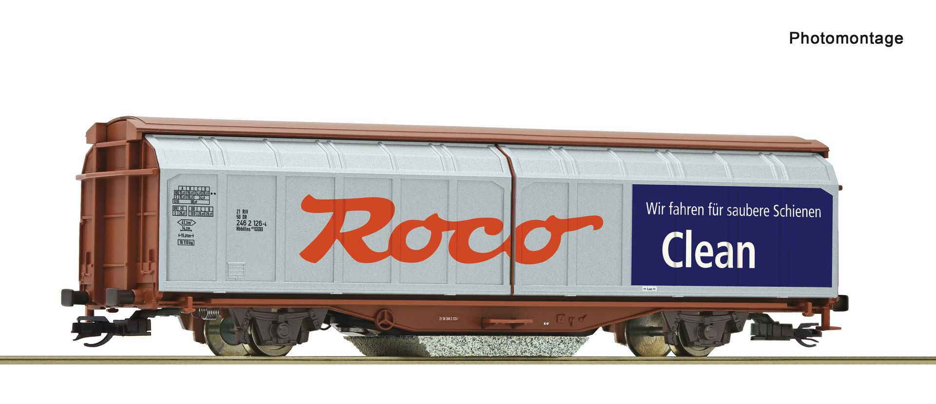 Roco 6680005 - Schiebewandwagen Hbbillns, als Schienenreinigungswagen, Roco-Clean