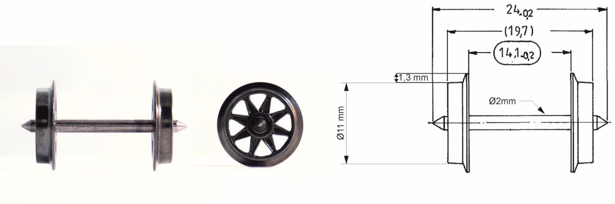Fleischmann 6563 - Speichen-Radsatz, 24mm, nicht isoliert
