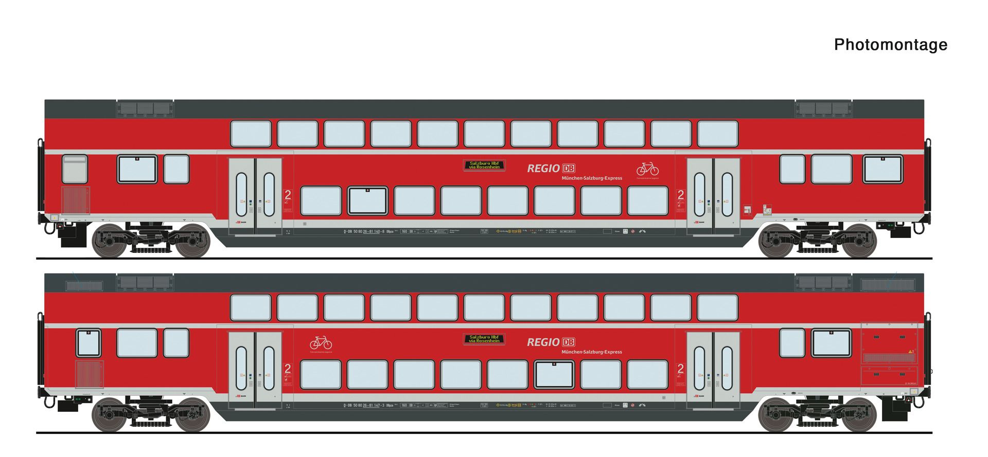 Roco 6220145 - 4er Set Doppelstockwagen mit Steuerwagen, DSB, Ep.VI, AC