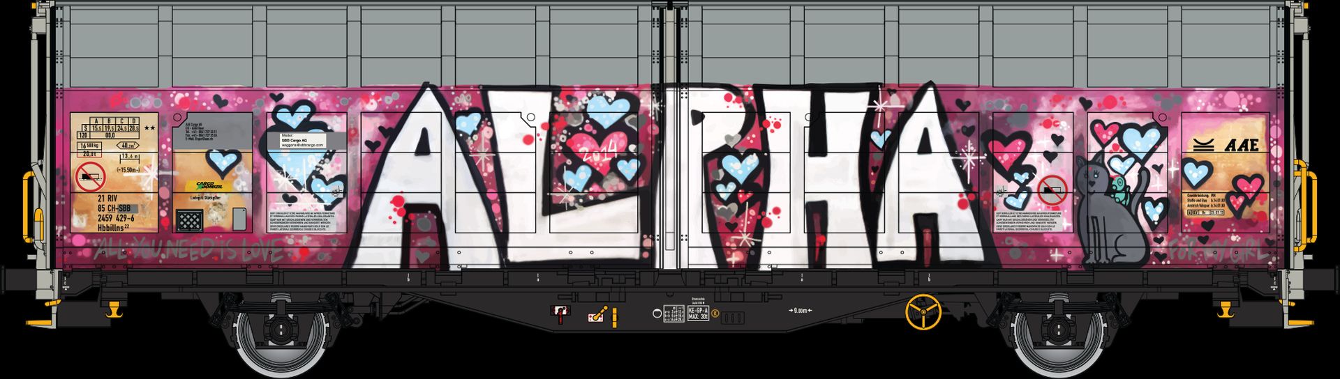 Albert Modell 245056 - Schiebewandwagen Hbbillns, CH-SBB, Ep.VI, Graffiti