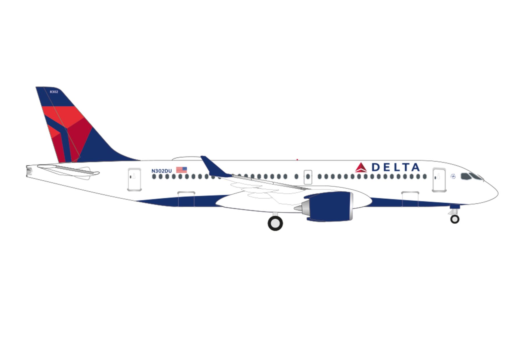 Herpa 537568 - Delta Air Lines Airbus A220-300 – N302DU