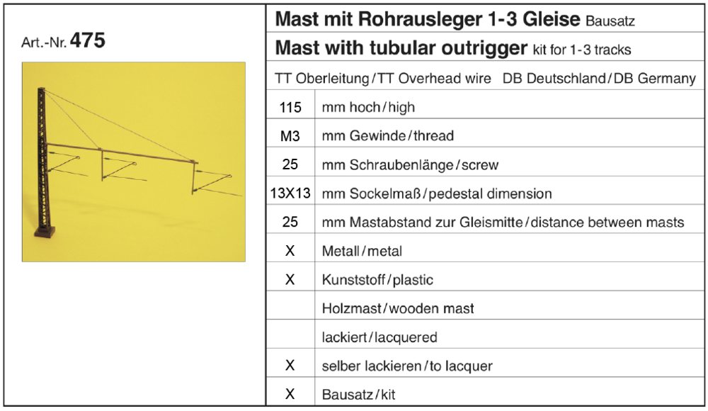 Sommerfeldt 475 - Mast mit Rohrausleger 1-3 Gleise, BS