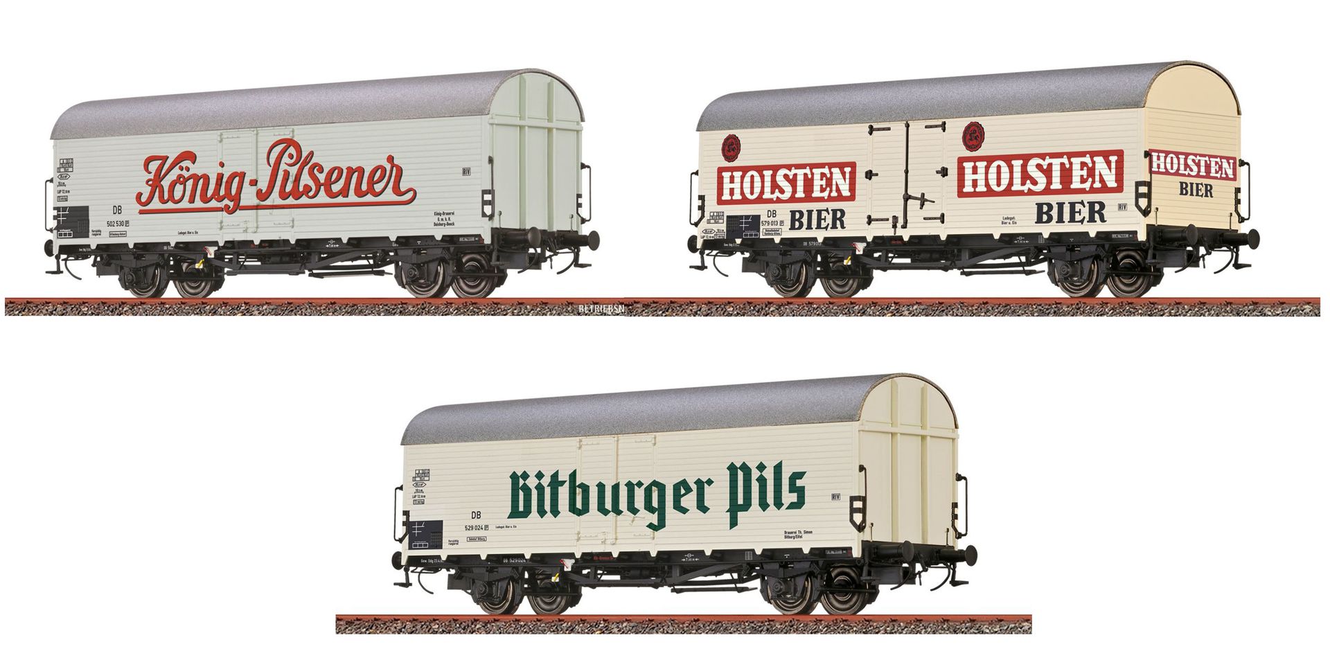 Brawa 50940 - 3er Set gedeckte Güterwagen Tnf 'Biermarken', DB, Ep.III