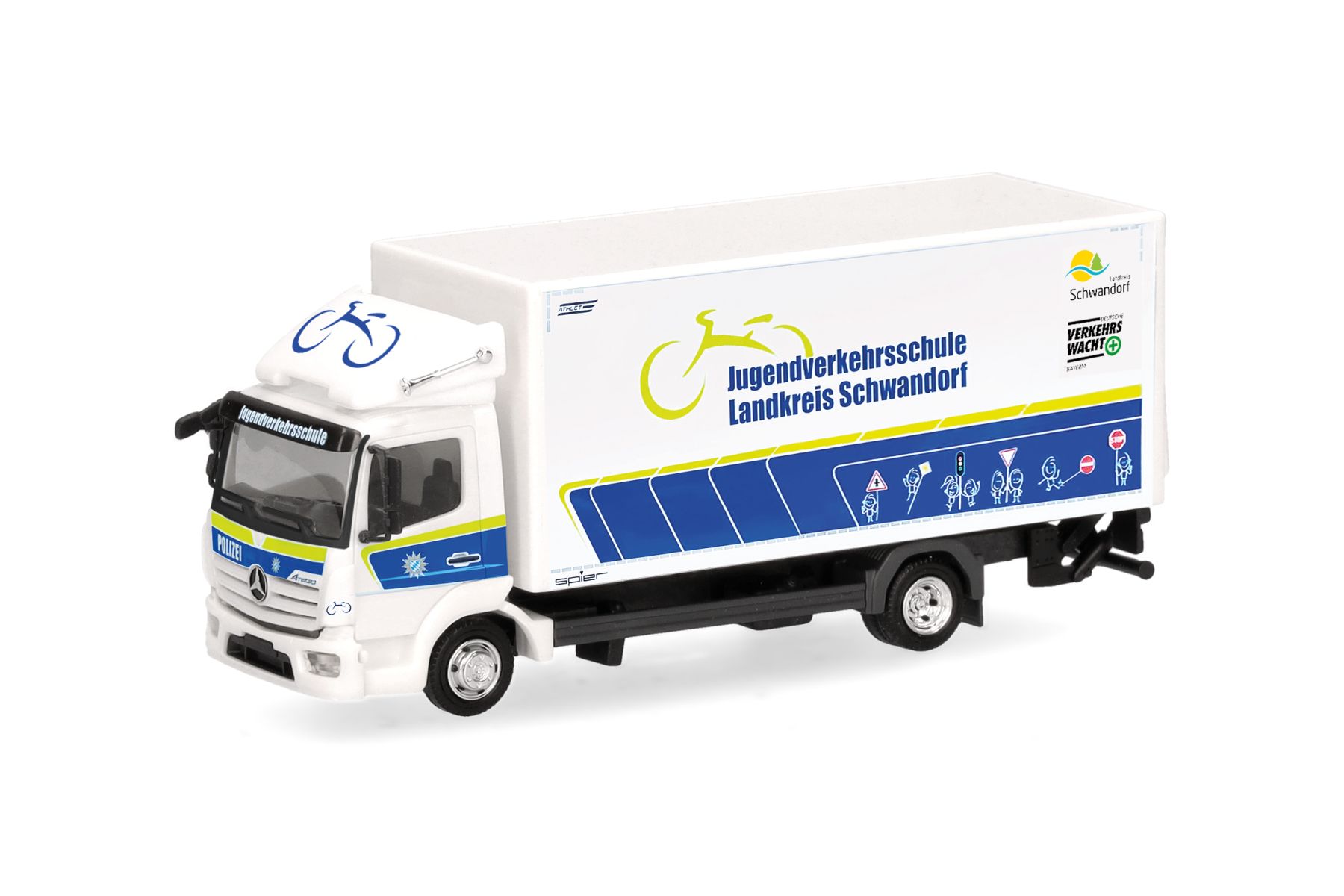 Herpa 098915 - MB Atego '13 Koffer-LKW mit Ladebordwand "Jugendverkehrsschule Landkreis Schwandorf"
