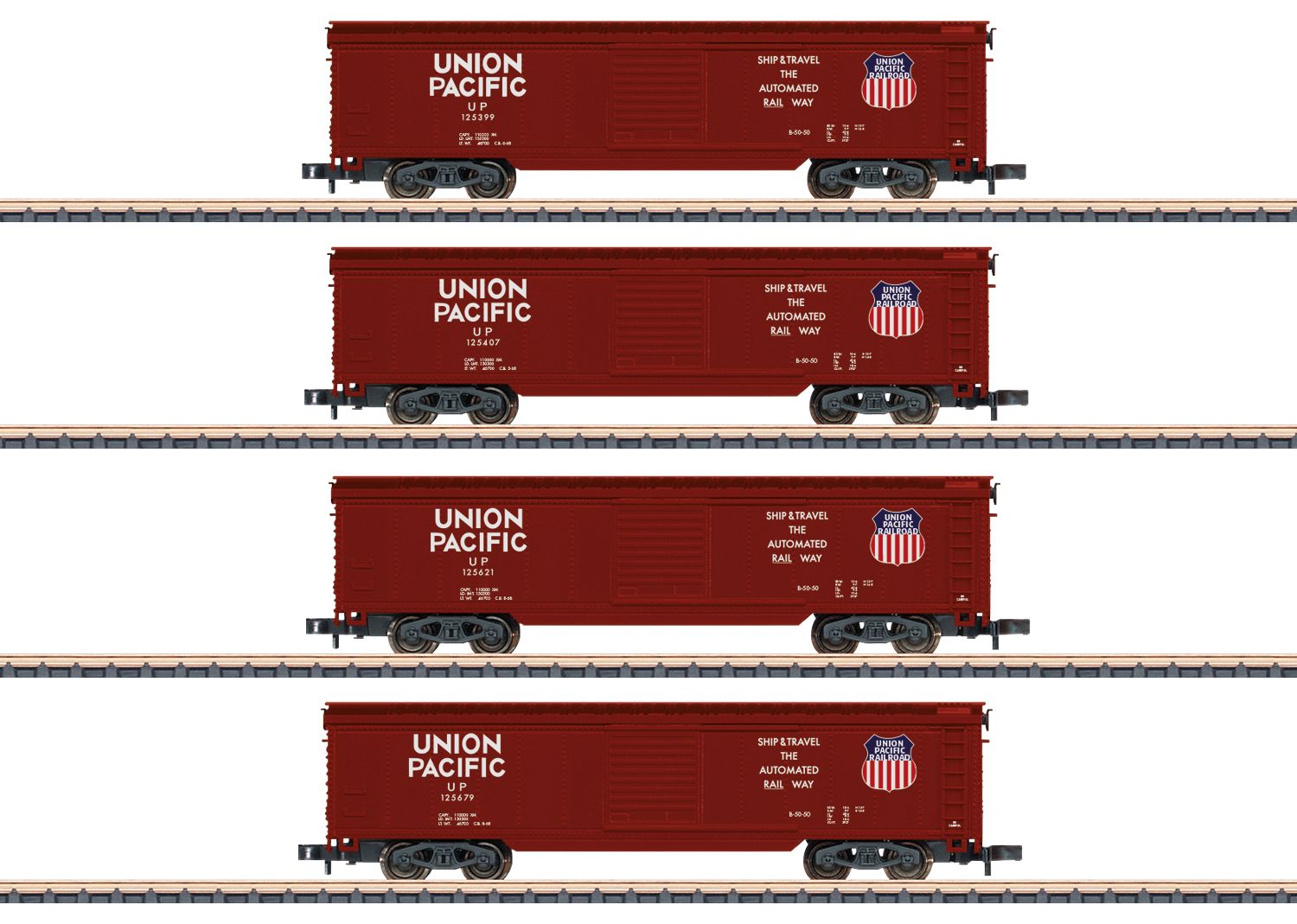 Märklin 82497 - 4er Set gedeckte Güterwagen, Union Pacific, Ep.III