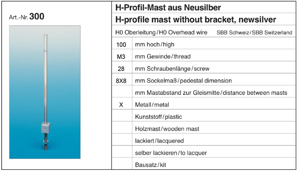 Sommerfeldt 300 - 5 H-Profil-Masten aus Neusilber, 98mm