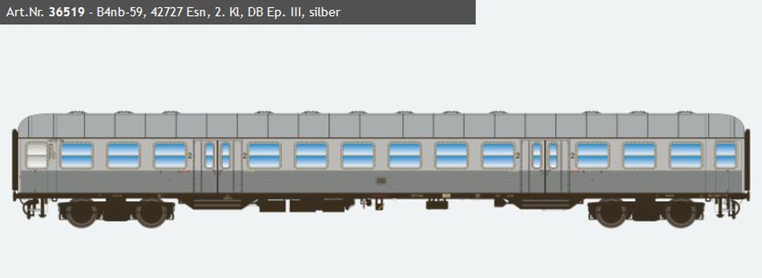 ESU 36519 - Personenwagen 'Silberling' B4nb-59, DB, Ep.III