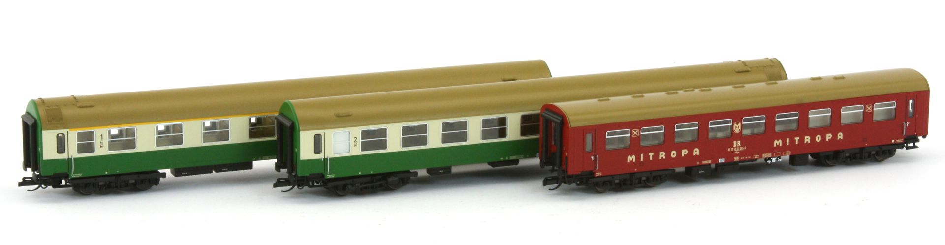 Tillig 502249-B - 3er Set Personenwagen, DR, Ep.IV, Set 1, mit Innenbeleuchtung