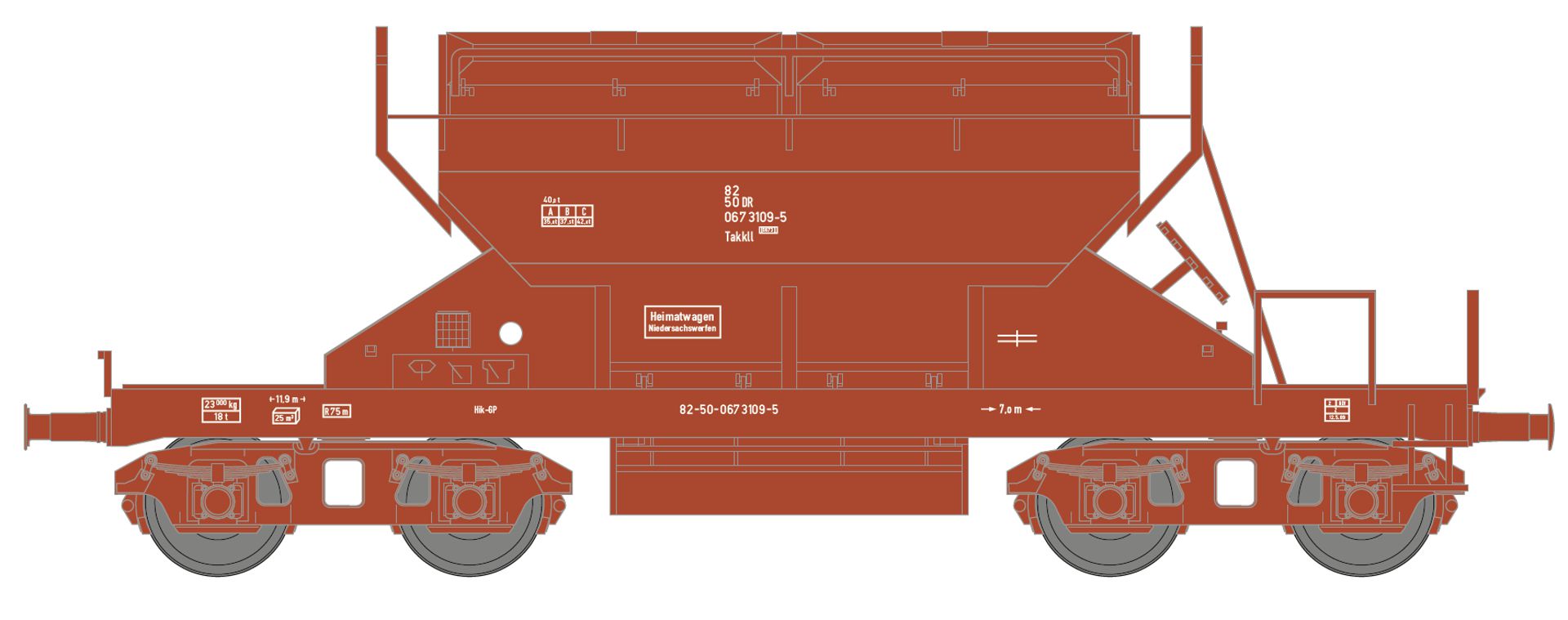 Hädl 25127-1 - Sattelboden-Selbstentladewagen Takkll, DR, Ep.IV, 3109-5, RAL 8004 Hädl 25127-1 - Sattelboden-Selbstentladewagen Takkll, DR, Ep.IV, 3109-5, RAL 8004