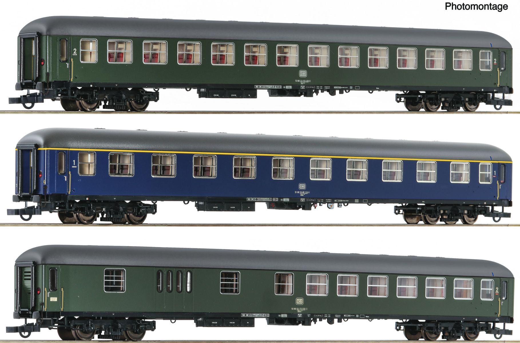 Roco 6200051 - 3er Set Personenwagen D 377 'Hispania-Express', DB, Ep.IV, Set 1