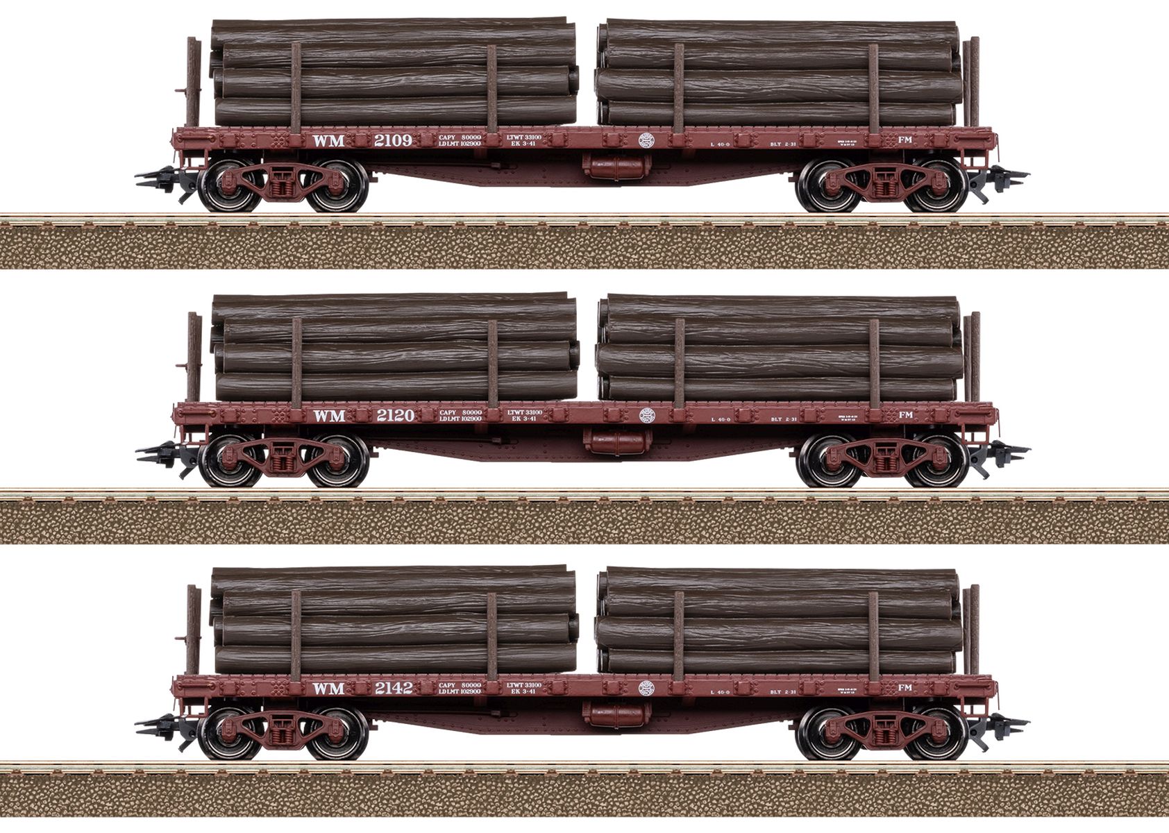 Trix 24922 - 3er Set Rungenwagen-Set für Shay mit Grubenholzladung, Ep.II