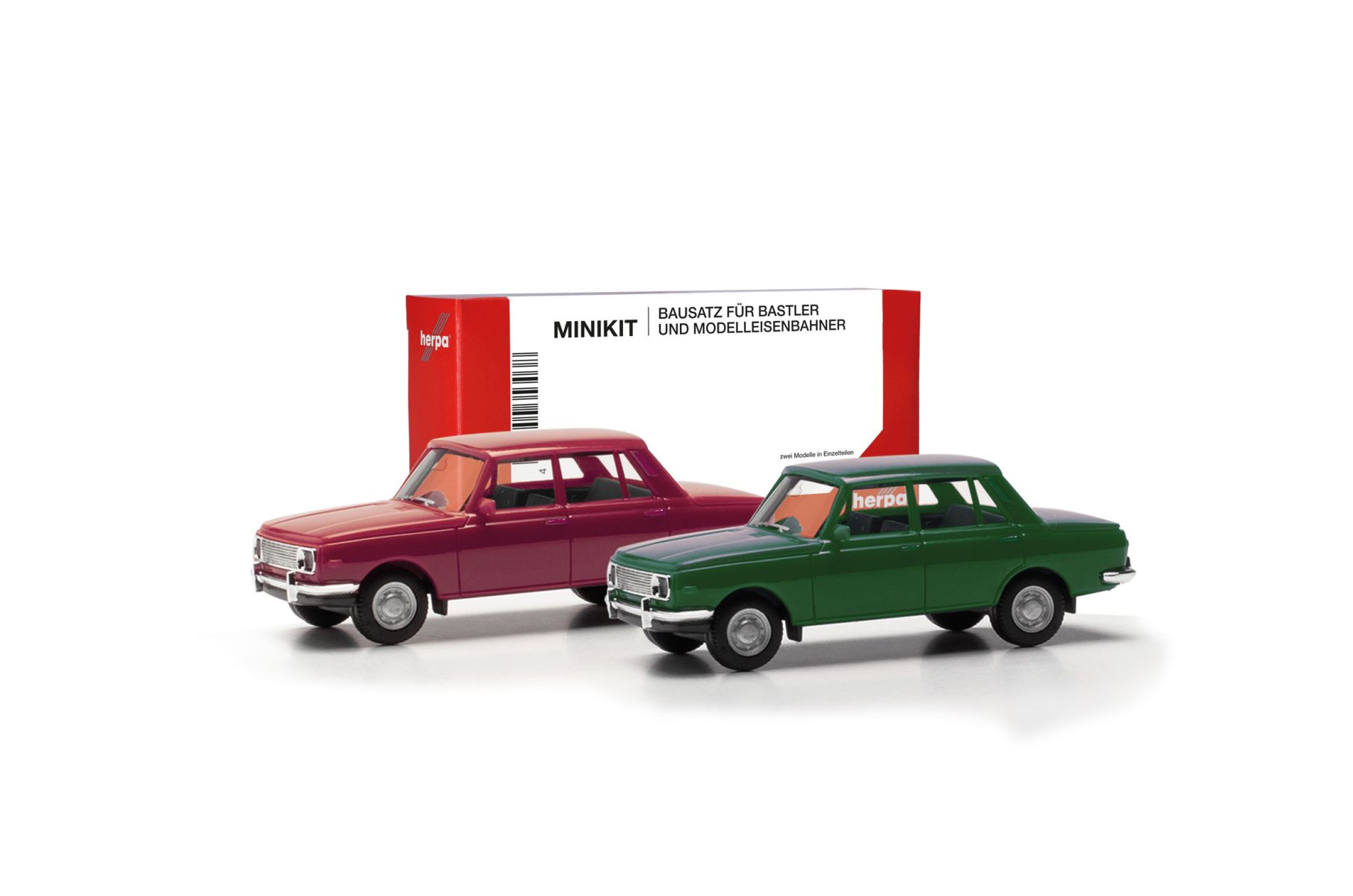 Herpa 013918-002 - MiniKit: Wartburg 353 '66, 2er Set, Karminrot / Atlantikgrün