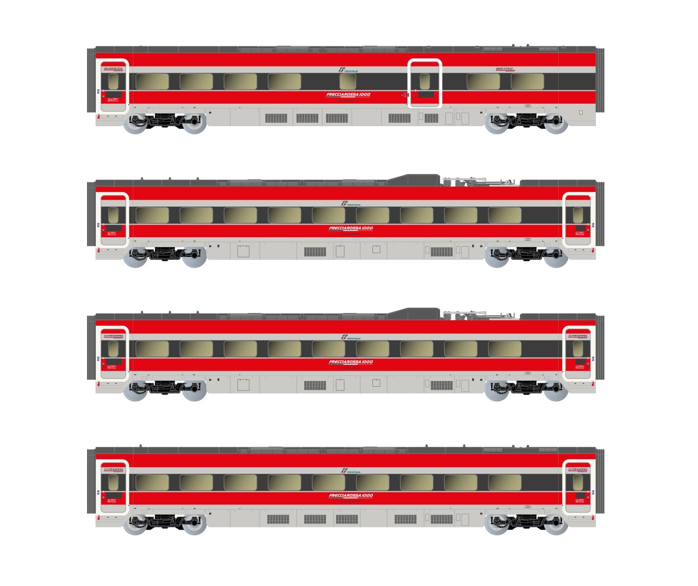 Arnold HN3514 - 4er Set Zwischenwagen, 4-tlg., Frecciarossa ETR 1000, FS-Trenitalia, Ep.VI 'Le plaisir d’un voyage nouveau'