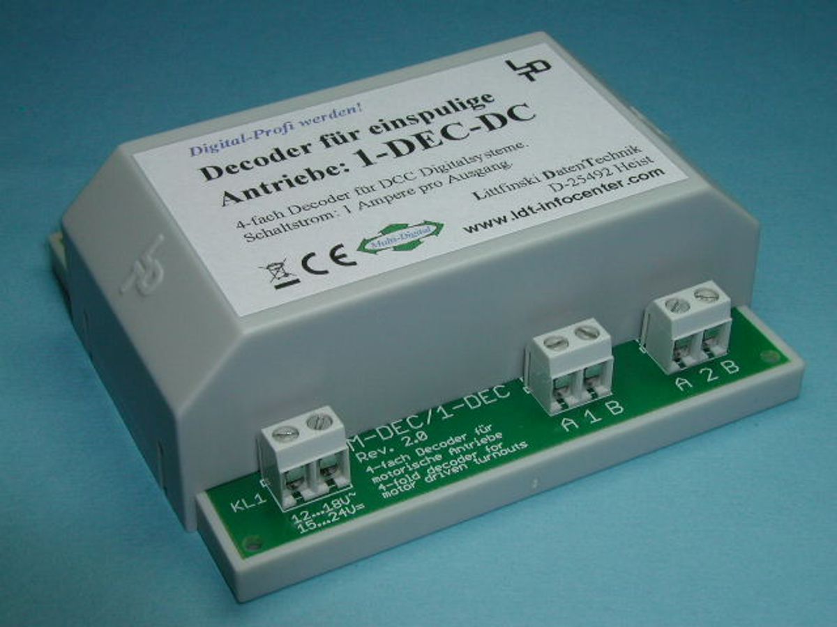 Littfinski 110413 - 1-DEC-DC-G - 4-fach Weichendecoder DCC, Fertiggerät im Gehäuse