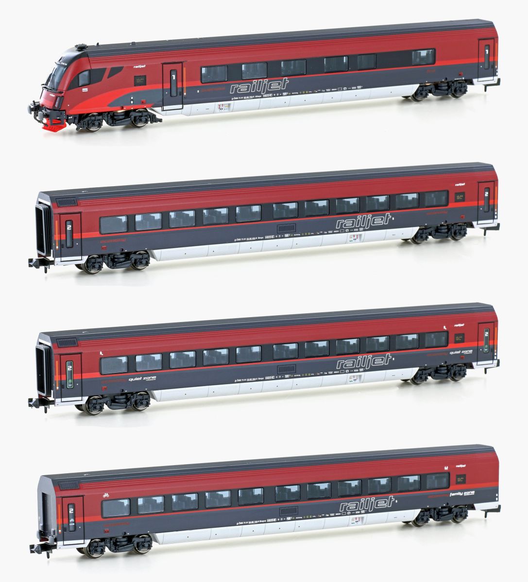 Hobbytrain H25224 - 4er Set Personenwagen Railjet, ÖBB, Ep.VI, Set 1