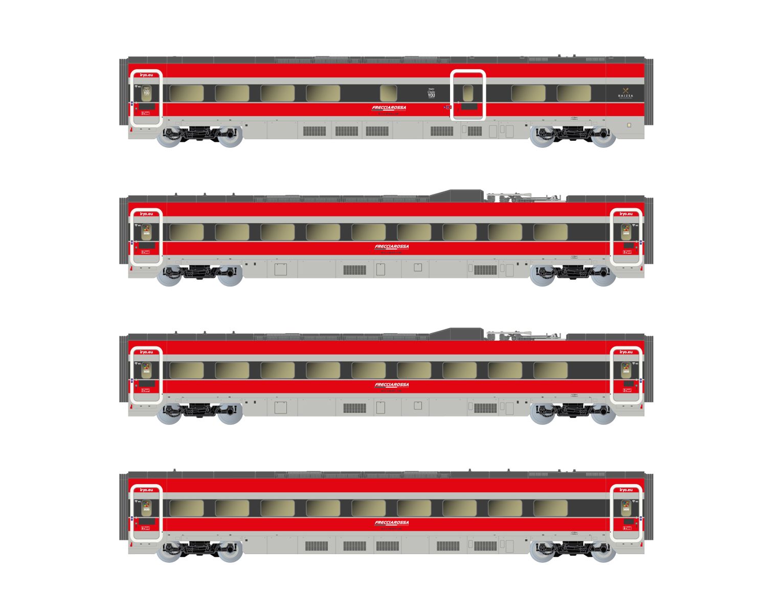 Arnold HN3515 - 4er Set Zwischenwagen, 4-tlg., Frecciarossa ETR 1000, FS-Trenitalia, Ep.VI