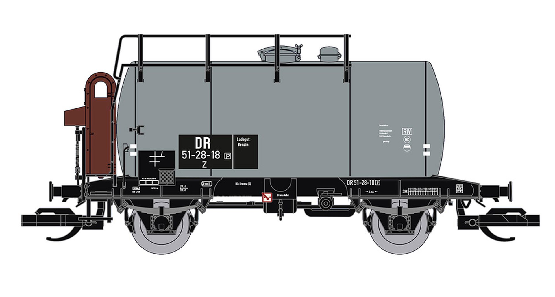 Saxonia 120111-2 - Kesselwagen 'Deutz' mit Bremserhaus, DR, Ep.III, grau