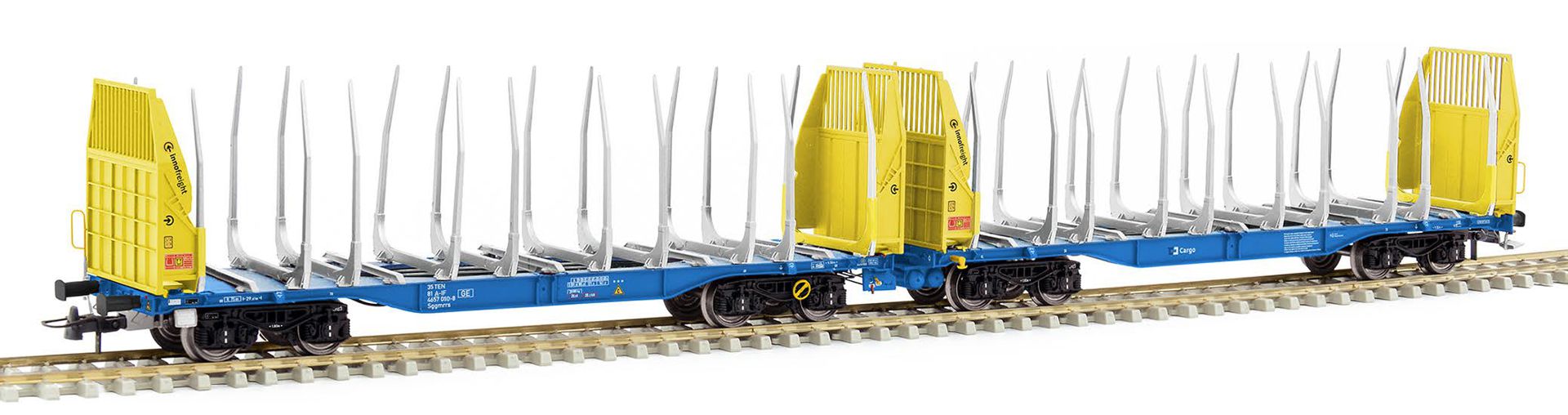 Sudexpress T657111 - Holztransportwagen Sggmrrs 90 'GigaWood', CD-Cargo, Ep.VI, blau-gelb, 010-8