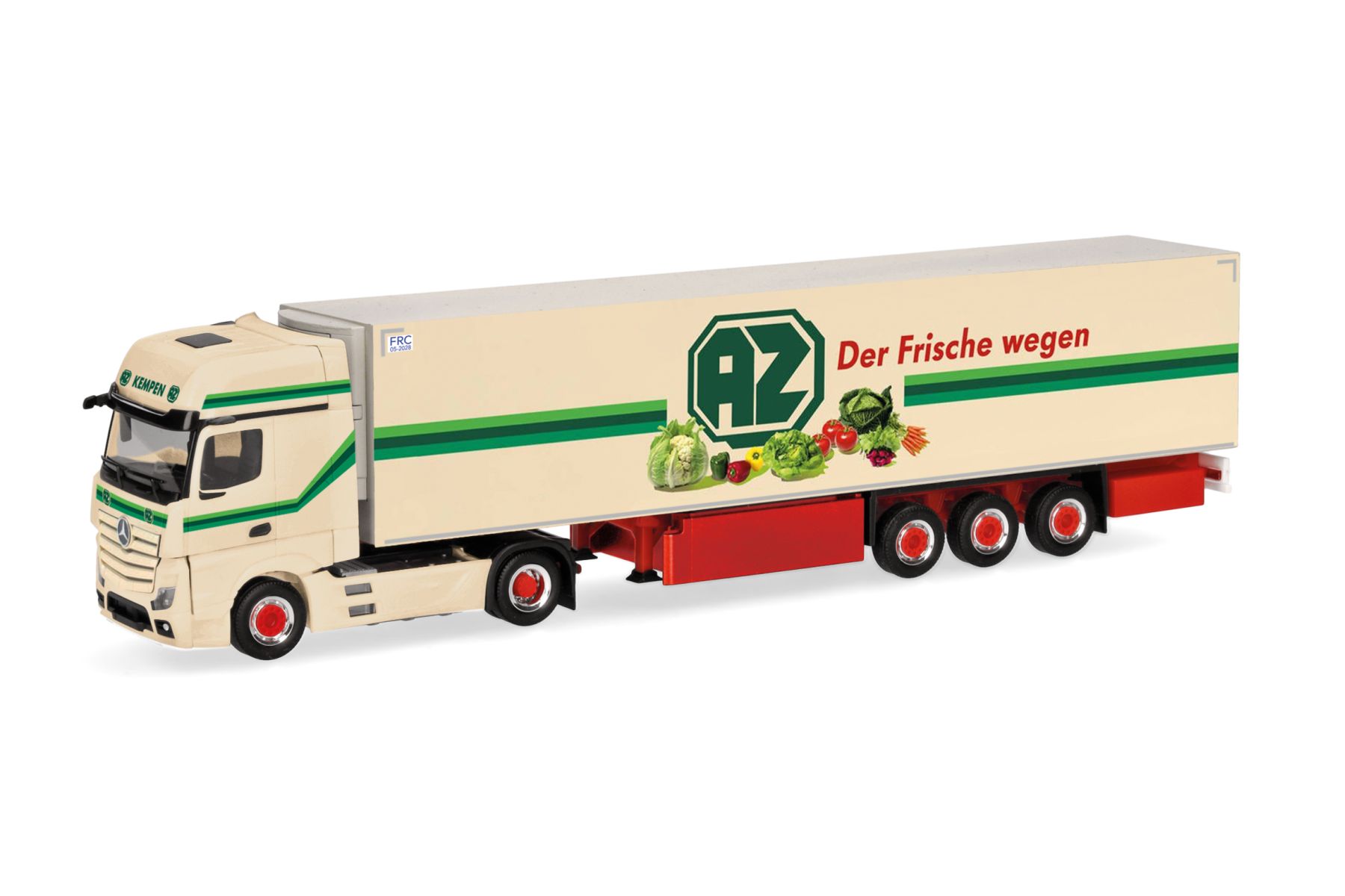 Herpa 318938 - Mercedes-Benz Actros L 18 Gigaspace Kühlkoffer-Sattelzug "AZ Kempen"