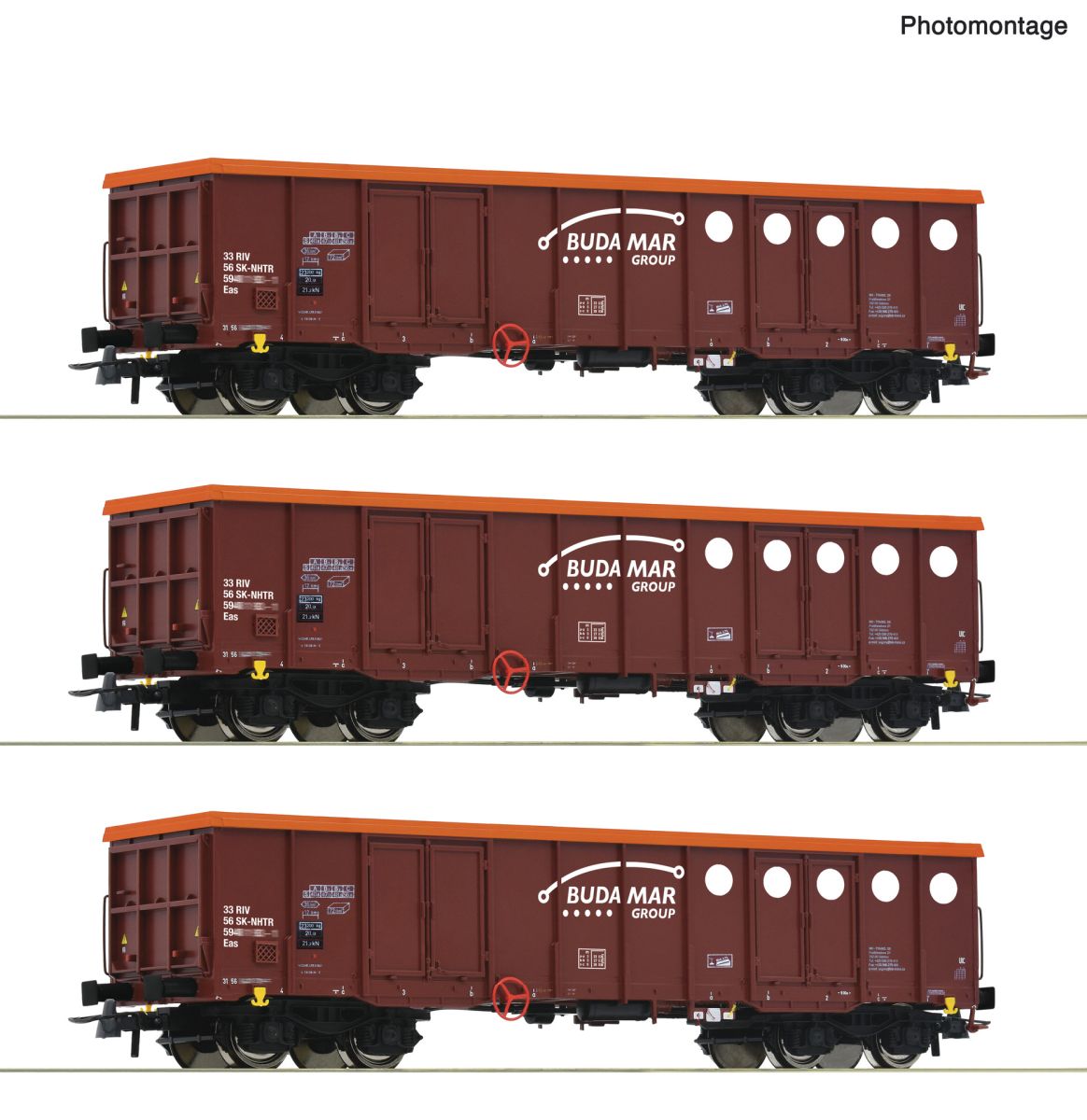 Roco 6600087 - 3er Set offene Güterwagen Eas, Budamar, Ep.VI