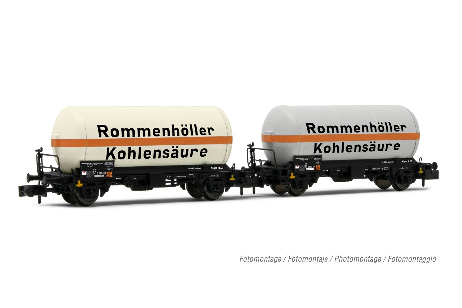 Arnold HN6604 - 2er Set Gaskesselwagen Zgs, DB, Ep.IV 'Rommenhöller Kohlensäure'