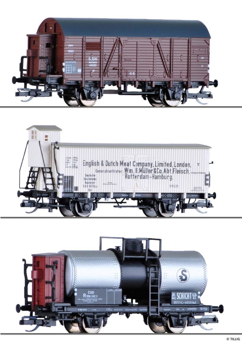 Tillig 01817 - 3er Set Güterwagen, BDZ, DRG, CSD, Ep.II