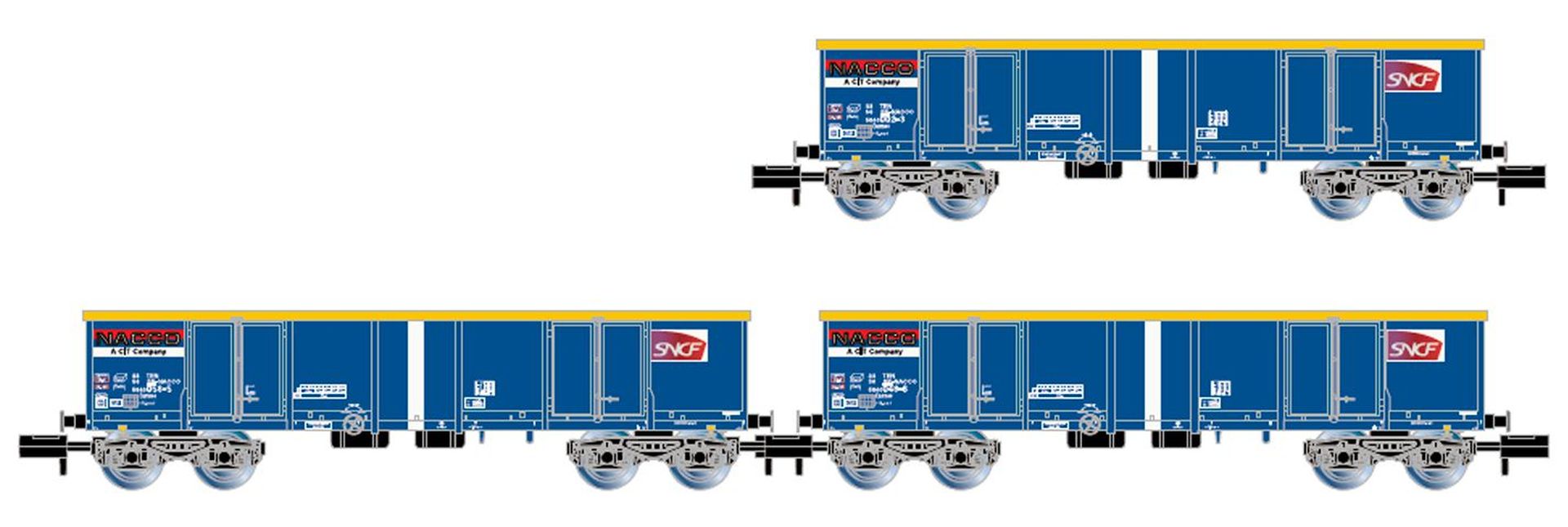 Arnold HN6602 - 3er Set offene Güterwagen Eamnos, SNCF, Ep.VI