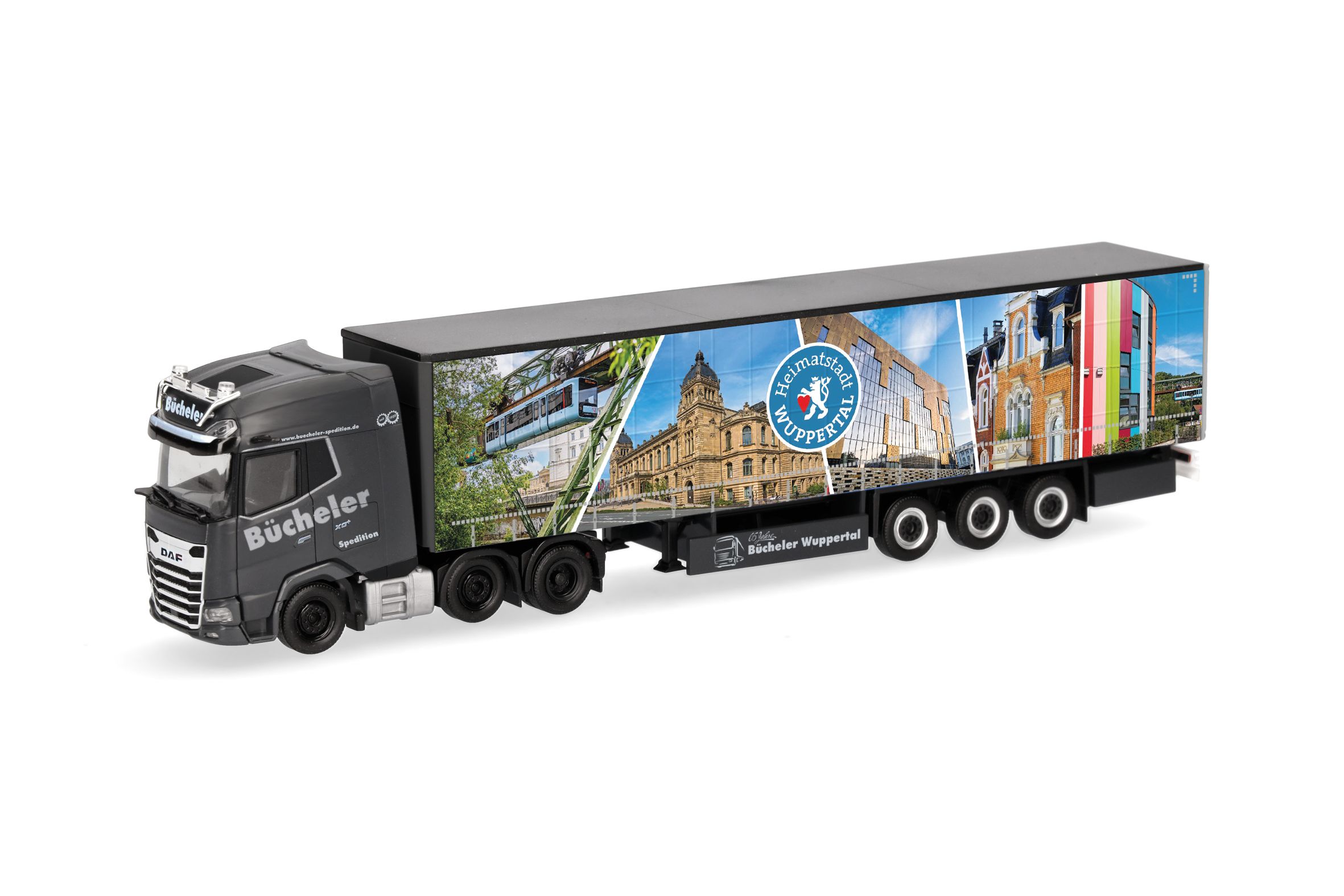 Herpa 319737 - DAF XG+ (6x2) Gardinenplanen-Sattelzug "Bücheler Wuppertal" Herpa 319737 - DAF XG+ (6x2) Gardinenplanen-Sattelzug "Bücheler Wuppertal"