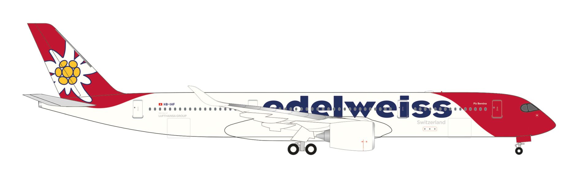 Herpa 538190 - Edelweiss Air Airbus A350-900 – HB-IHF "Piz Bernina"