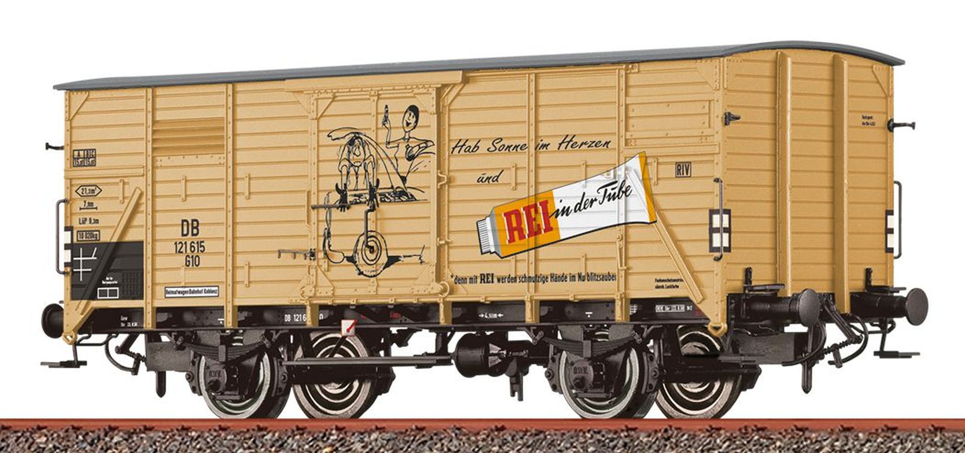 Brawa 49753 - Gedeckter Güterwagen G10, DB, Ep.III 'Rei in der Tube'