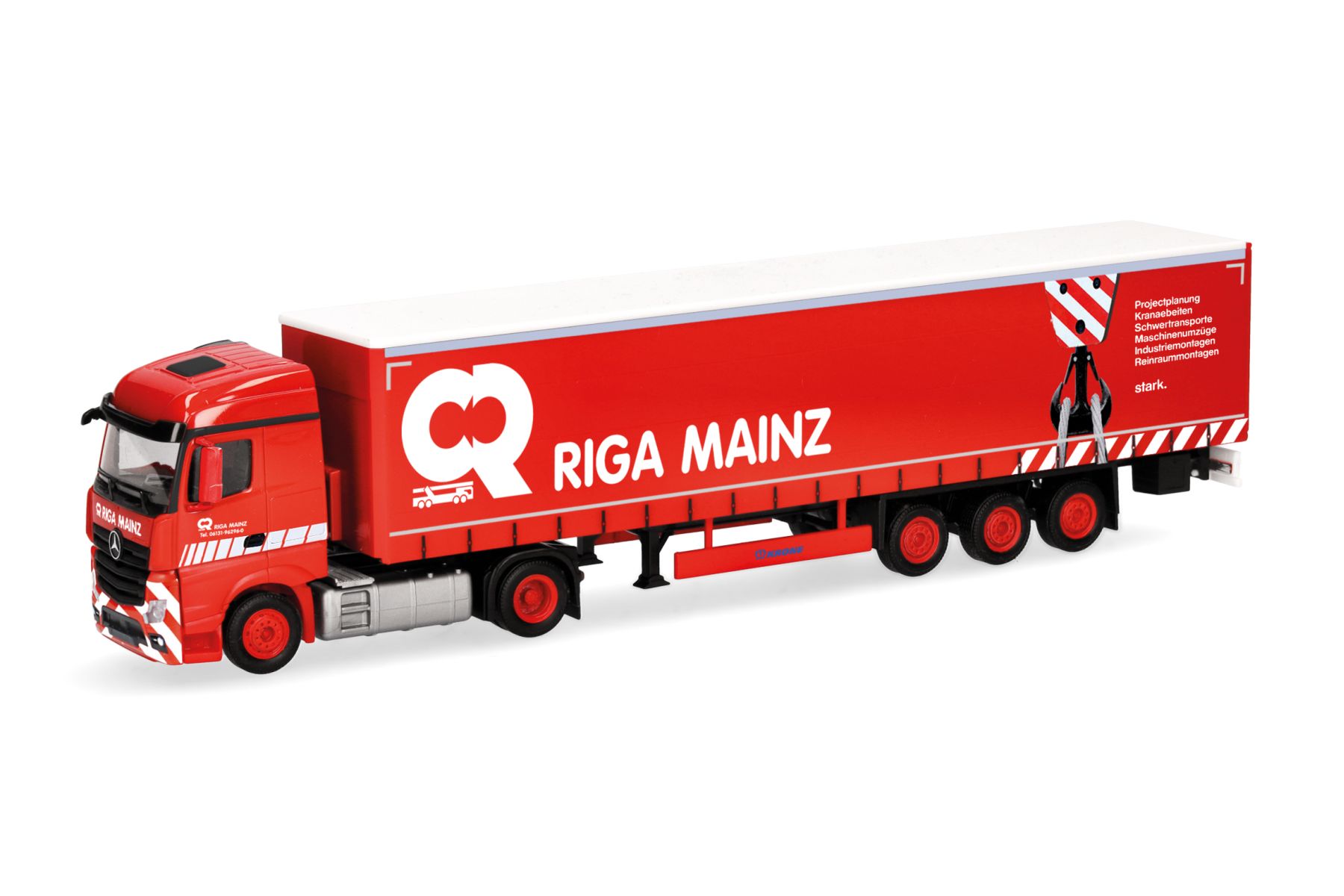 Herpa 318860 - Mercedes-Benz Actros Streamspace Gardinenplanen-Sattelzug "Riga Mainz"