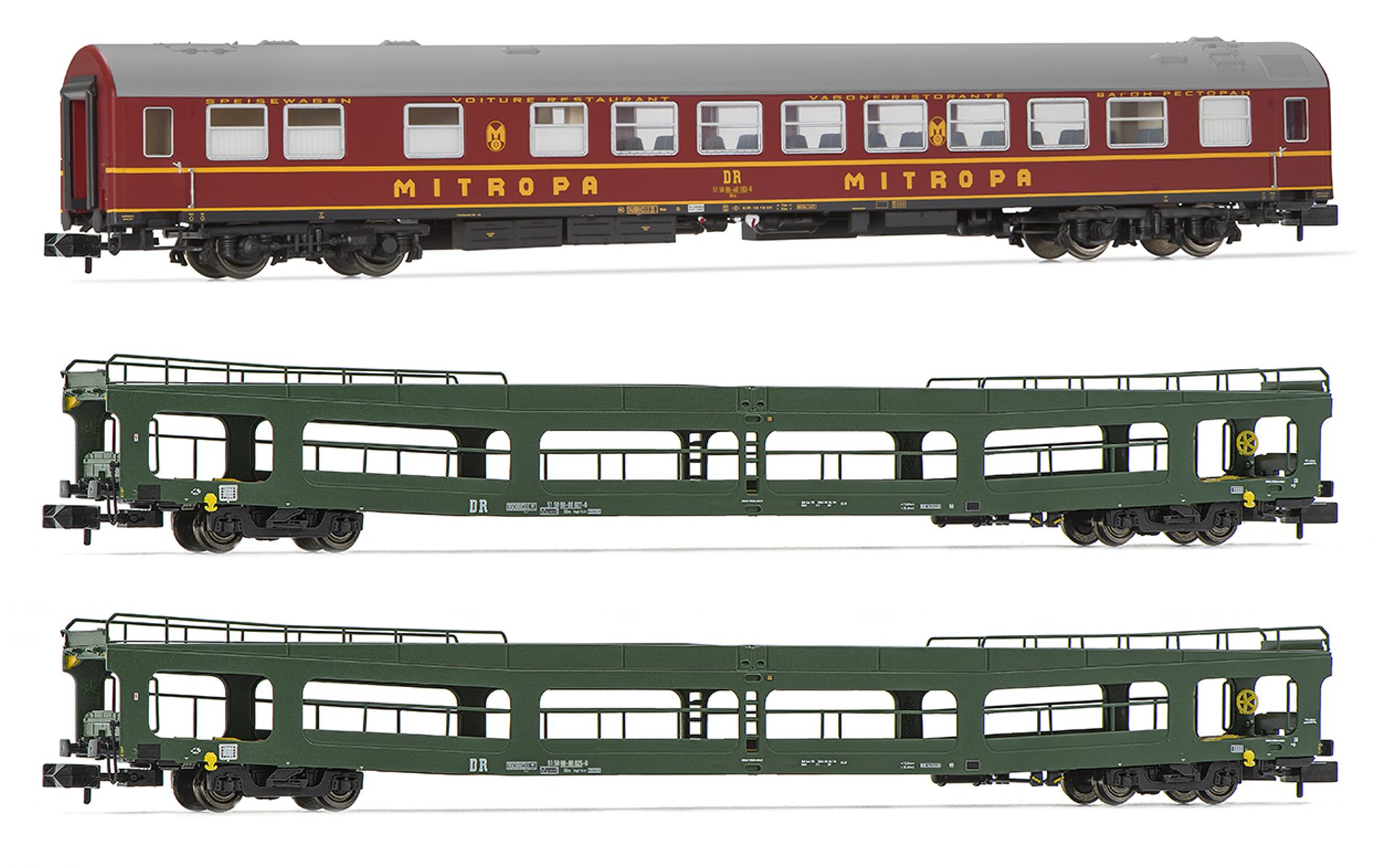 Arnold HN4424 - 3er Set 'Spree-Alpen-Express' mit 2 Autotransportwagen, DR, Ep.IV