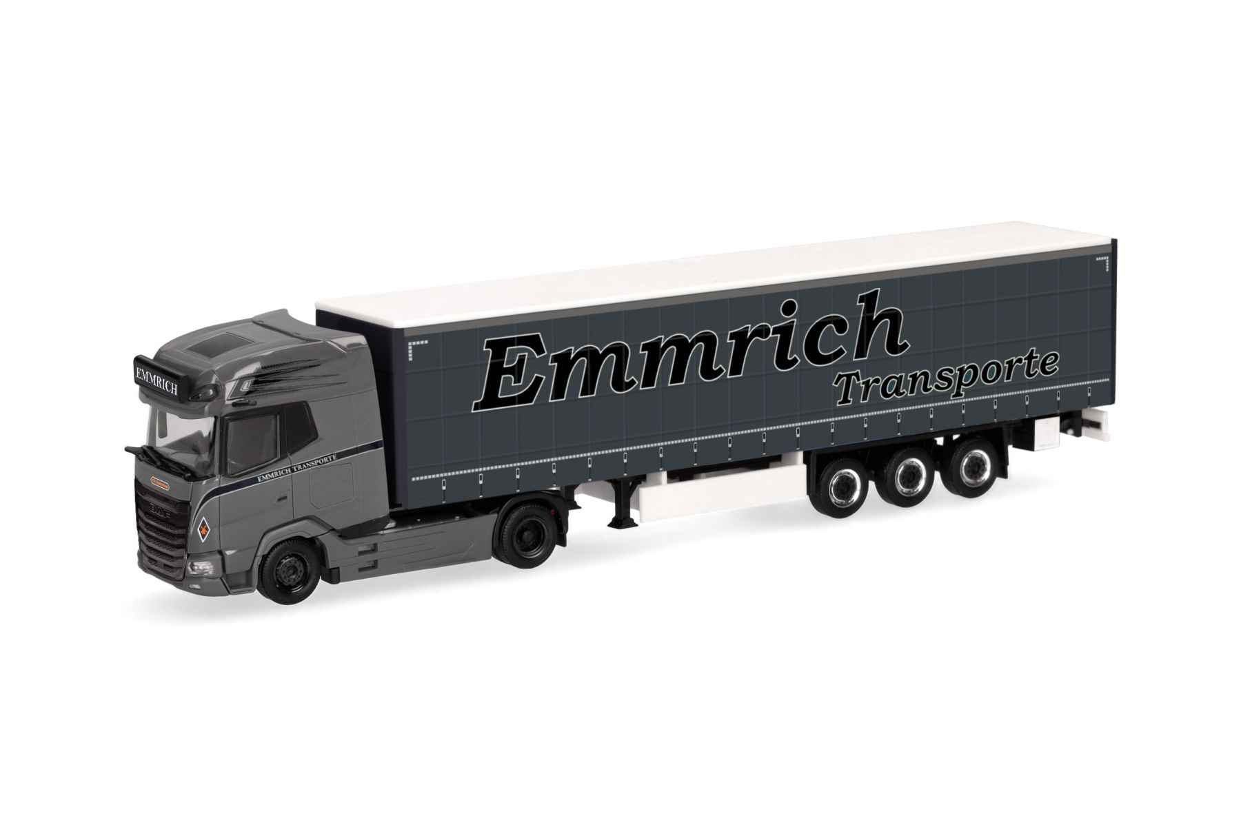 Herpa 320474 - DAF XG+ Gardinenplanen-Sattelzug "Emmrich Transporte"