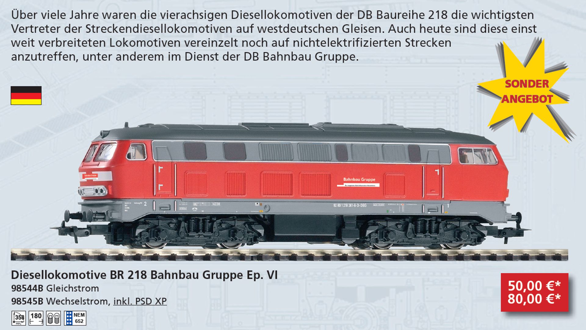 Piko 98544-B - Diesellok 218 261-6, Bahnbau-Gruppe, DBAG, Ep,VI