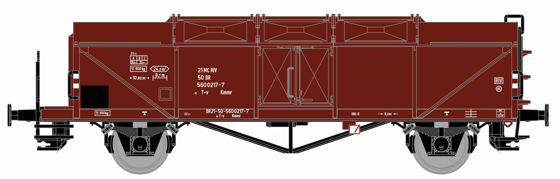 Hädl 116414 - Klappdeckelwagen T-v mit Bremserbühne, DR, Ep.IV